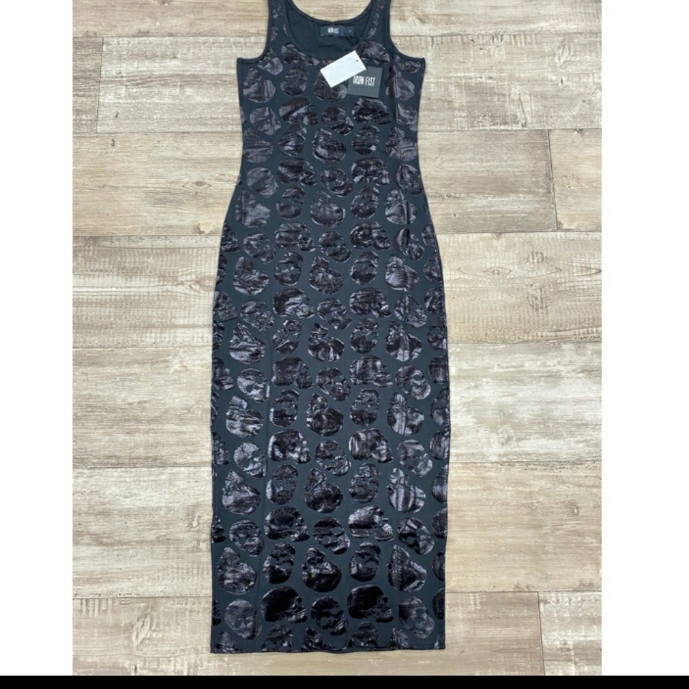NWT IRON FIST Black Skulls Bodycon Dress Large L Cosplay Goth - Picture 2 of 6